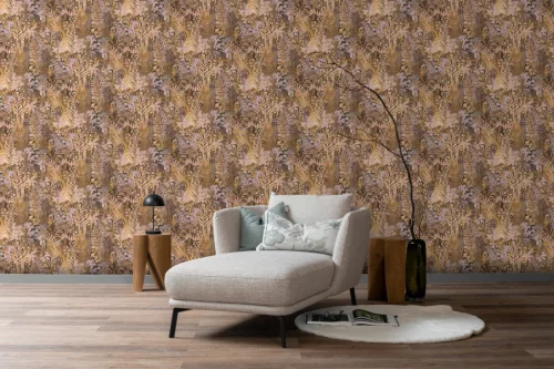 Rasch Schöner Wohnen Cosy Living vinyl, vlies anyagú fekete, barna, mályva színű leveles Modern tapéta