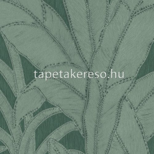 Arte Manila papír, vinyl anyagú zöld, türkiz színű leveles, textilhatású natural tapéta