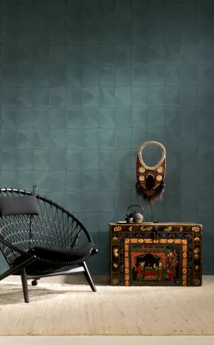 Arte Manila papír, vinyl anyagú kék színű geometriai, textilhatású natural tapéta