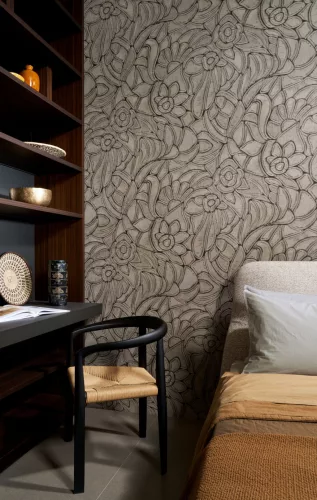 Arte Manila papír, vinyl anyagú barna színű virágos, textilhatású natural tapéta
