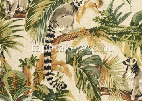 Jannelli & Volpi 181 Lemuria papír, vinyl anyagú beige, zöld, barna, fekete színű növényes, állatos, textilhatású modern, natural tapéta