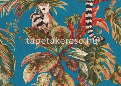 Jannelli & Volpi 181 Lemuria papír, vinyl anyagú kék, barna, fekete, beige, zöld, terrakotta színű növényes, állatos, textilhatású modern, natural tapéta