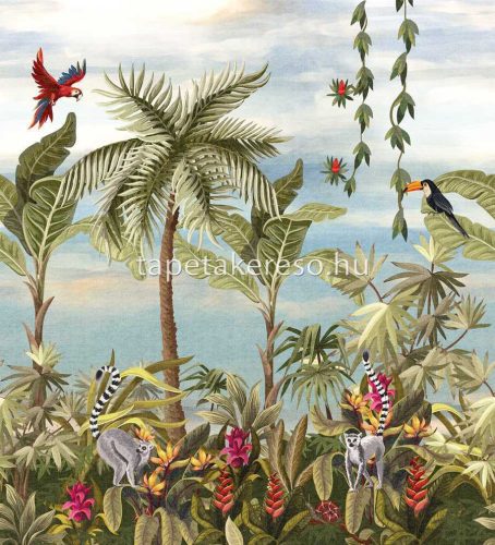 Jannelli & Volpi 181 Lemuria papír, vinyl anyagú kék, zöld, piros, sárga, barna, szürke színű dzsungel, szövethatású modern, natural poszter