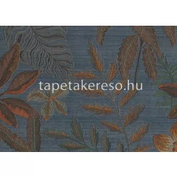   Jannelli & Volpi 602 Jaipur vlies, vinyl anyagú kék, barna, zöld, korall színű leveles, virágos, textilhatású klasszikus tapéta