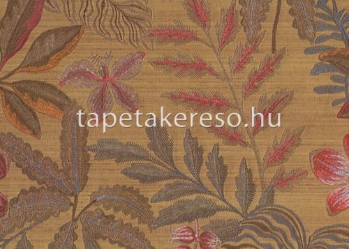 Jannelli & Volpi 602 Jaipur vlies, vinyl anyagú barna, kék, szürke, rózsaszín színű leveles, virágos, textilhatású klasszikus tapéta