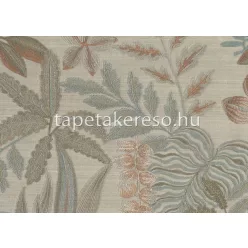   Jannelli & Volpi 602 Jaipur vlies, vinyl anyagú szürke, barna, türkiz színű leveles, virágos, textilhatású klasszikus tapéta