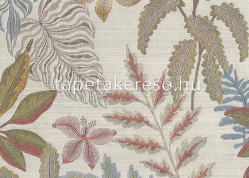 Jannelli & Volpi 602 Jaipur vlies, vinyl anyagú beige, kék, rózsaszín, barna, keki színű leveles, virágos, textilhatású klasszikus tapéta