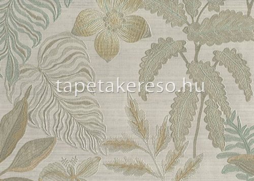 Jannelli & Volpi 602 Jaipur vlies, vinyl anyagú törtfehér, beige, zöld színű leveles, virágos, textilhatású klasszikus tapéta