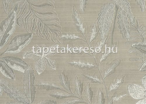 Jannelli & Volpi 602 Jaipur vlies, vinyl anyagú szürke, fehér színű leveles, virágos, textilhatású klasszikus tapéta