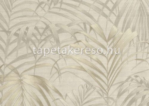 Jannelli & Volpi 602 Jaipur vlies, vinyl anyagú beige, szürke színű leveles, textilhatású klasszikus tapéta