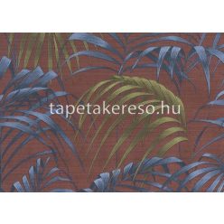   Jannelli & Volpi 602 Jaipur vlies, vinyl anyagú kék, bordó, zöld színű leveles, textilhatású klasszikus tapéta