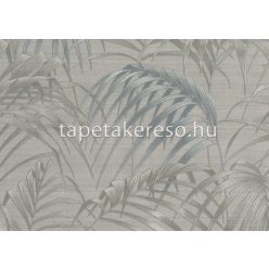   Jannelli & Volpi 602 Jaipur vlies, vinyl anyagú szürke, kék színű leveles, textilhatású klasszikus tapéta