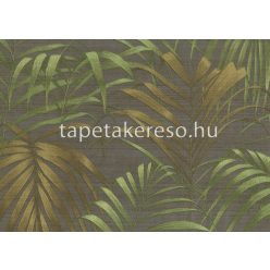   Jannelli & Volpi 602 Jaipur vlies, vinyl anyagú szürke, zöld, arany színű leveles, textilhatású klasszikus tapéta