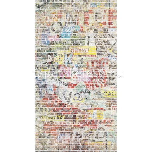 Casadeco Beauty Full Image vlies anyagú piros, sárga, kék, szürke, fehér színű téglamintás, feliratos, grafiti modern poszter
