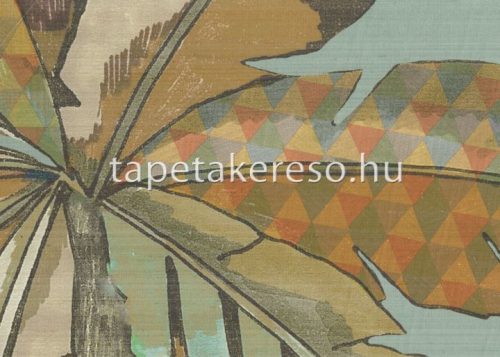 Jannelli & Volpi 602 Jaipur vlies, vinyl anyagú zöld, türkiz, narancssárga, beige, rózsaszín, barna színű fás, virágos, növényes, textilhatású klasszikus poszter