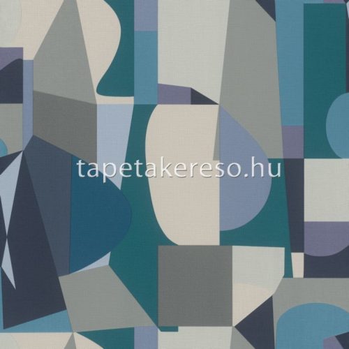 Rasch Tropical House vlies, vinyl anyagú kék, szürke, beige színű geometriai, textilhatású modern tapéta