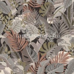   Rasch Tropical House vlies, vinyl anyagú fekete, zöld, barna, szürke színű leveles, textilhatású modern tapéta