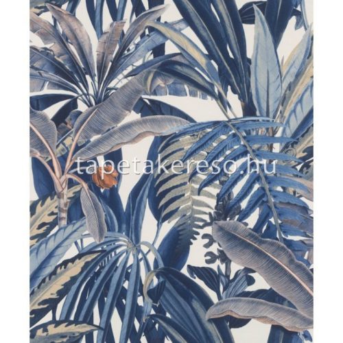 Rasch Rhapsody vlies, vinyl anyagú kék, fehér, barna színű leveles modern, natural tapéta
