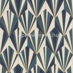   Rasch Rhapsody vlies, vinyl anyagú beige, kék, arany színű geometriai, art deco modern, natural tapéta