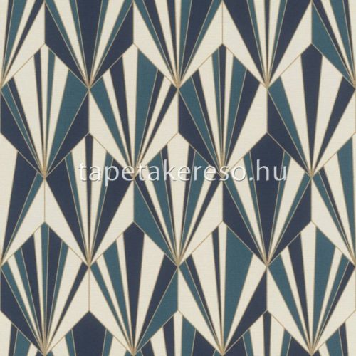Rasch Rhapsody vlies, vinyl anyagú beige, kék, arany színű geometriai, art deco modern, natural tapéta
