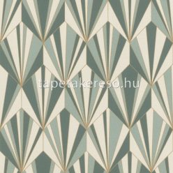   Rasch Rhapsody vlies, vinyl anyagú beige, zöld, arany színű geometriai, art deco modern, natural tapéta