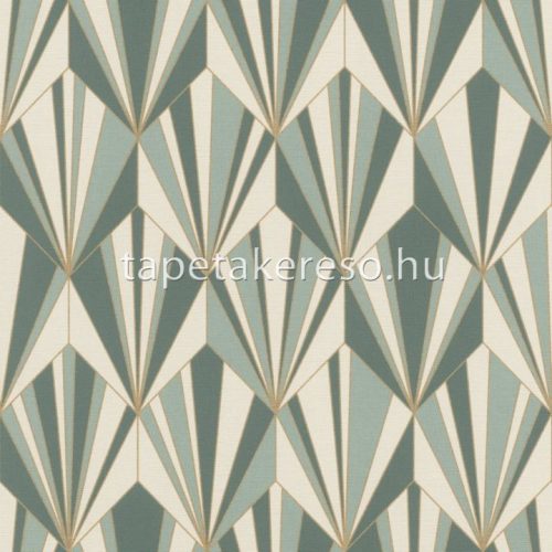 Rasch Rhapsody vlies, vinyl anyagú beige, zöld, arany színű geometriai, art deco modern, natural tapéta