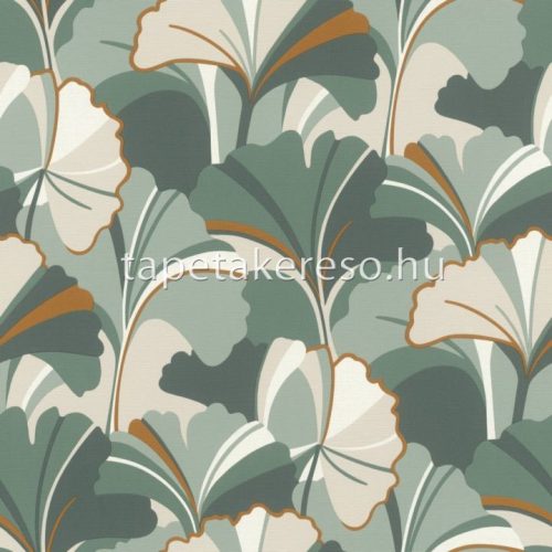 Rasch Rhapsody vlies, vinyl anyagú zöld, fehér, beige, rozsdabarna színű leveles modern, natural tapéta