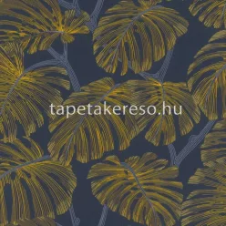   Rasch Rhapsody vlies, vinyl anyagú kék, sárga színű leveles modern, natural tapéta