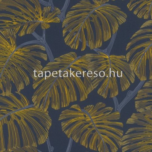 Rasch Rhapsody vlies, vinyl anyagú kék, sárga színű leveles modern, natural tapéta