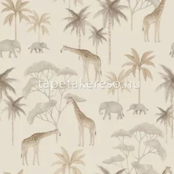   Boras Newbie vlies anyagú törtfehér, beige, szürke színű fás, állatos gyermek tapéta