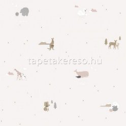   ICH NOA vlies anyagú rózsaszín, szürke, barna színű feliratos, állatos gyerek tapéta
