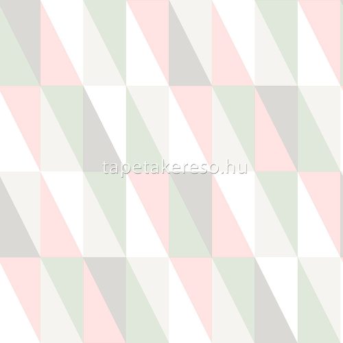 KT Exclusive Joy vlies anyagú fehér, rózsaszín, szürke, zöld színű geometriai gyerek tapéta
