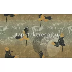   Decori & Decori ZEN vlies, vinyl anyagú zöld, fekete, arany, fehér színű madaras, keleties, textilhatású modern tapéta