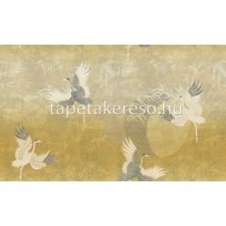   Decori & Decori ZEN vlies, vinyl anyagú arany, fehér, szürke, sárga színű madaras, keleties, textilhatású modern tapéta