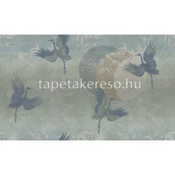   Decori & Decori ZEN vlies, vinyl anyagú türkiz, kék, beige színű madaras, keleties, textilhatású modern tapéta