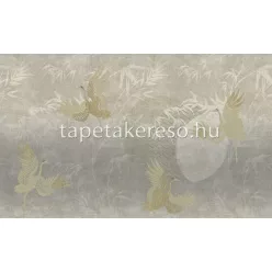   Decori & Decori ZEN vlies, vinyl anyagú beige, szürke, arany színű madaras, keleties, textilhatású modern tapéta