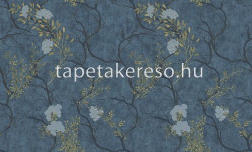 Decori & Decori ZEN vlies, vinyl anyagú kék, arany színű fás, virágos modern tapéta