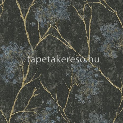 Emiliana Parati Damasco Reale vlies, vinyl anyagú fekete, kék, arany színű ágas, virágos klasszikus tapéta