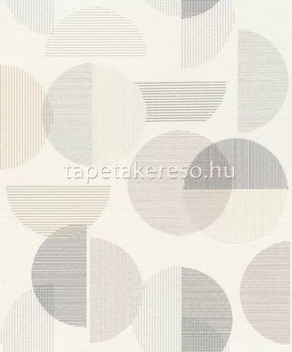 Rasch Deco Style vlies, habos anyagú fehér, szürke, beige színű körös, geometriai modern tapéta
