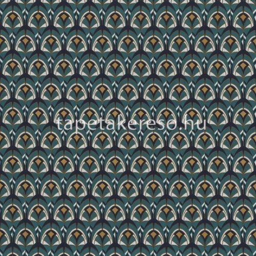 Casamance Select 6 vlies anyagú kék, arany, fehér, zöld színű art deco modern tapéta