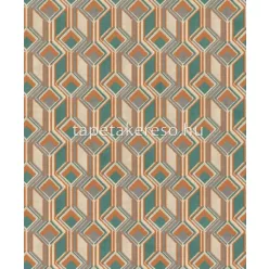   Rasch Indian Style vlies, vinyl anyagú beige, zöld, narancssárga színű geometriai modern tapéta