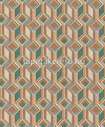 Rasch Indian Style vlies, vinyl anyagú beige, zöld, narancssárga színű geometriai modern tapéta