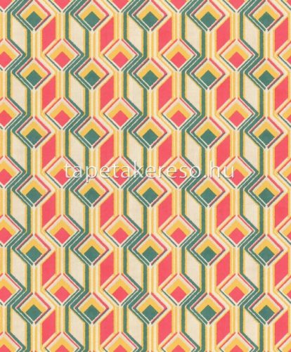 Rasch Indian Style vlies, vinyl anyagú sárga, zöld, beige, rózsaszín színű geometriai modern tapéta