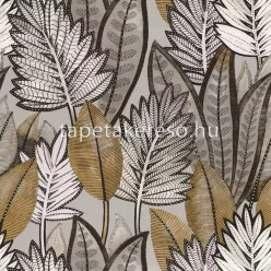   Casamance Manille vinyl, vlies anyagú szürke, fekete, fehér, barna színű leveles natural tapéta