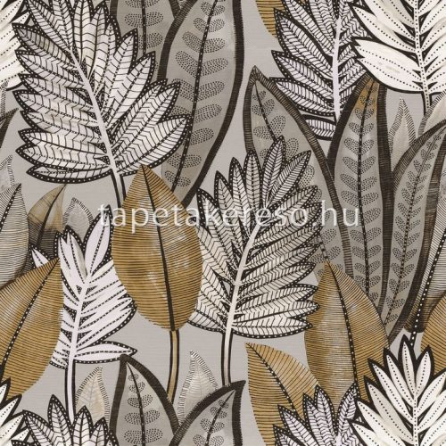 Casamance Manille vinyl, vlies anyagú szürke, fekete, fehér, barna színű leveles natural tapéta