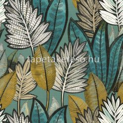   Casamance Manille vinyl, vlies anyagú fehér, barna, türkiz, sárga színű leveles natural tapéta