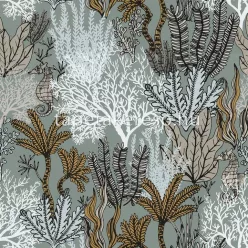   Casamance Orphée vlies anyagú türkiz, barna, szürke, fekete, arany színű tenger modern tapéta
