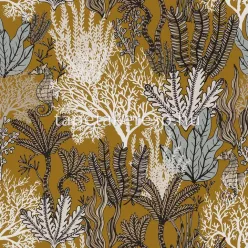   Casamance Orphée vlies anyagú mustársárga, fehér, barna, fekete, arany színű tenger modern tapéta