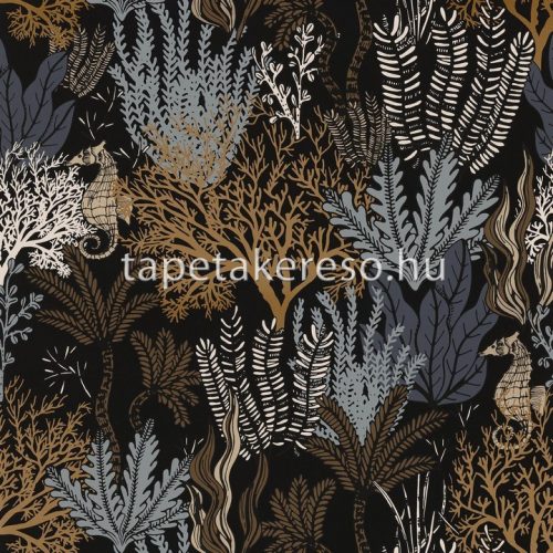Casamance Orphée vlies anyagú fekete, beige, barna, szürke, arany, kék színű tenger modern tapéta