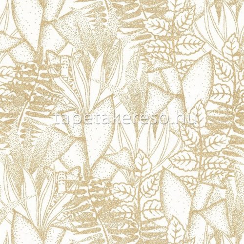 Casamance Orphée vlies anyagú fehér, arany színű pöttyös, leveles modern tapéta
